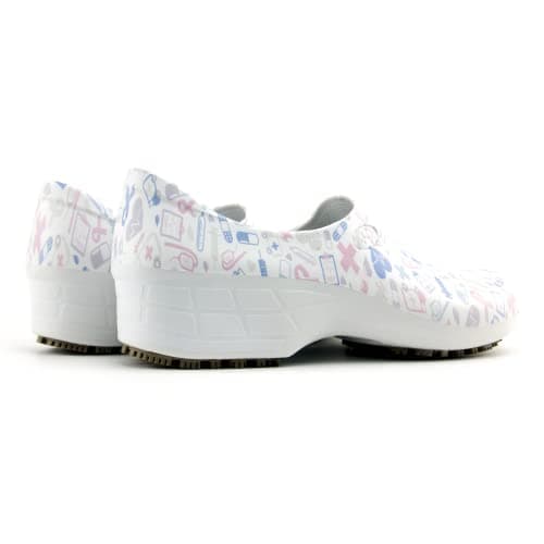 Sticky Printed Colorful Nursing Shoes - Waterproof & Non-Slip for Women - White