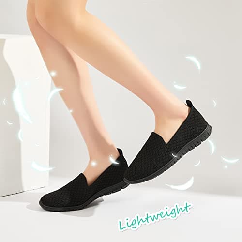 BABUDOG Breathable Black and White Mesh Flats Casual Comfortable Walking Shoes