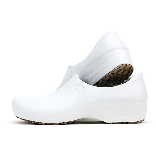 Waterproof Non Slip Nursing Shoes for Women - Chefs - Kitchen - Nurses - White Clogs for Work (Size 7)