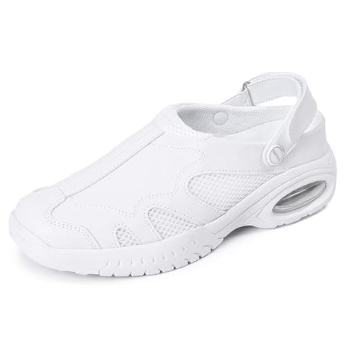 LOULUEN White Lightweight Breathable Nursing Shoes for Women & Men Non-Slip Soft Outsole