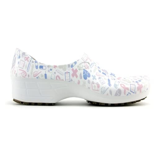 Sticky Printed Colorful Nursing Shoes - Waterproof & Non-Slip for Women - White