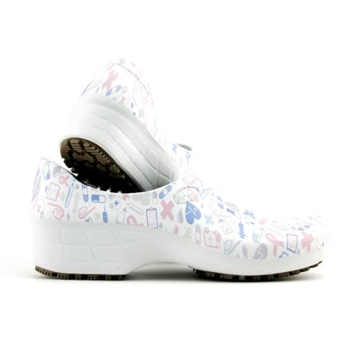 Sticky Printed Colorful Nursing Shoes - Waterproof & Non-Slip for Women - White