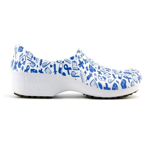 Sticky Printed Colorful Nursing Shoes - Waterproof & Non-Slip for Women - White