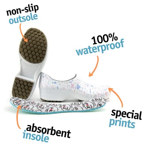 Sticky Printed Colorful Nursing Shoes - Waterproof & Non-Slip for Women - White
