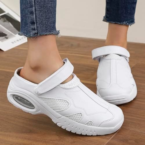 LOULUEN White Lightweight Breathable Nursing Shoes for Women & Men Non-Slip Soft Outsole