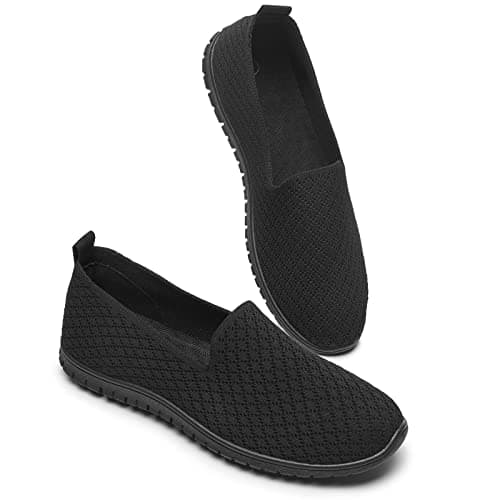 BABUDOG Breathable Black and White Mesh Flats Casual Comfortable Walking Shoes