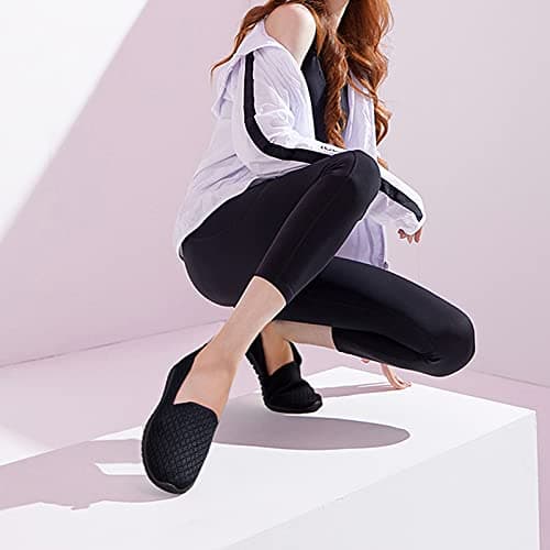 BABUDOG Breathable Black and White Mesh Flats Casual Comfortable Walking Shoes
