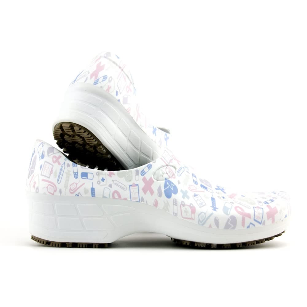 Sticky Printed Colorful Nursing Shoes - Waterproof & Non-Slip for Women - White